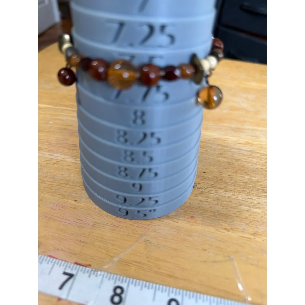 Earth Tone Beaded Stretch Bracelet Amber Brown Boho Charms‎ Neutral Earthy